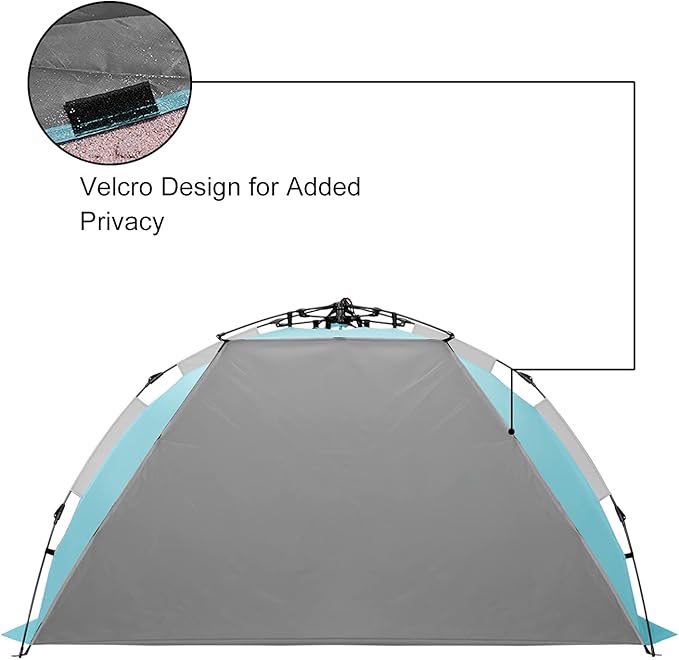 Oileus X-Large 4 Person Beach Tent Sun Shelter - Portable Sun Shade Instant Tent for Beach with Carrying Bag Stakes 6 Sand Pockets Anti UV for Fishing Hiking Camping Waterproof Windproof Sky Blue