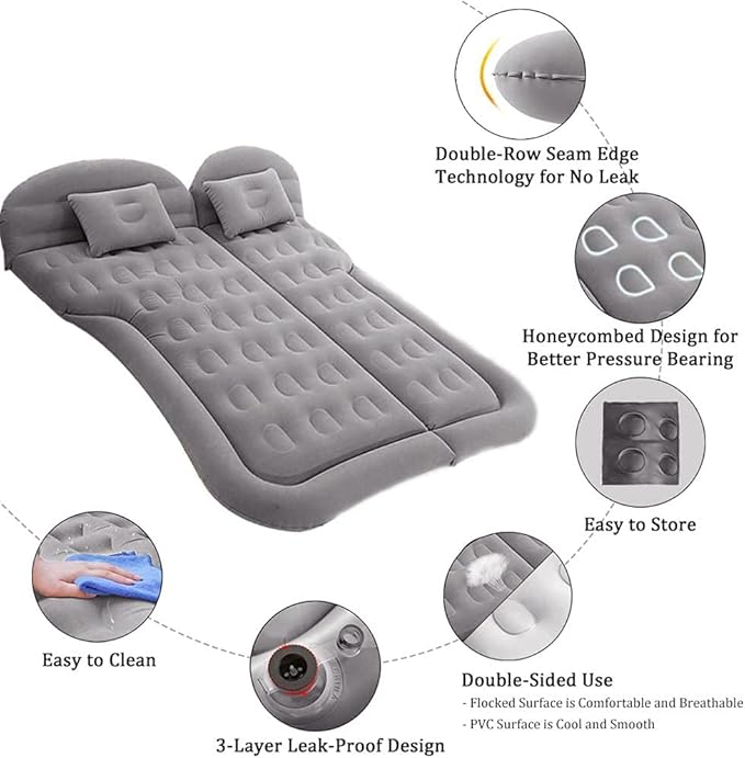 Inflatable SUV Air Mattress Thickened Flocking Inflatable Car Camping Travel Air Mattress with 2 Pillows &amp Air PumpPortable Car Sleeping Bed for SUV|MPV|Minivan