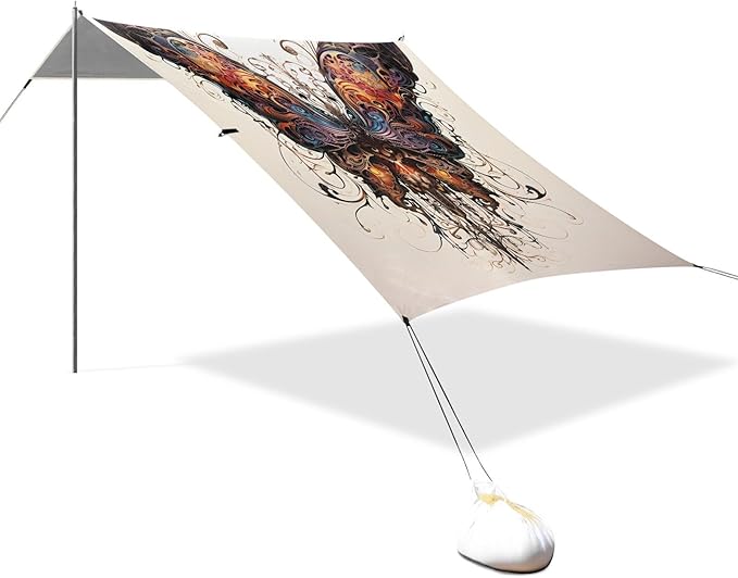 ALAZA Butterfly Punk Beach Tent Sun Shelter UPF50+ Protection Beach Shade Canopy w/ 4 Sandbags for Outdoor Camping Fishing Backyard Fun Picnic 10x9 ft
