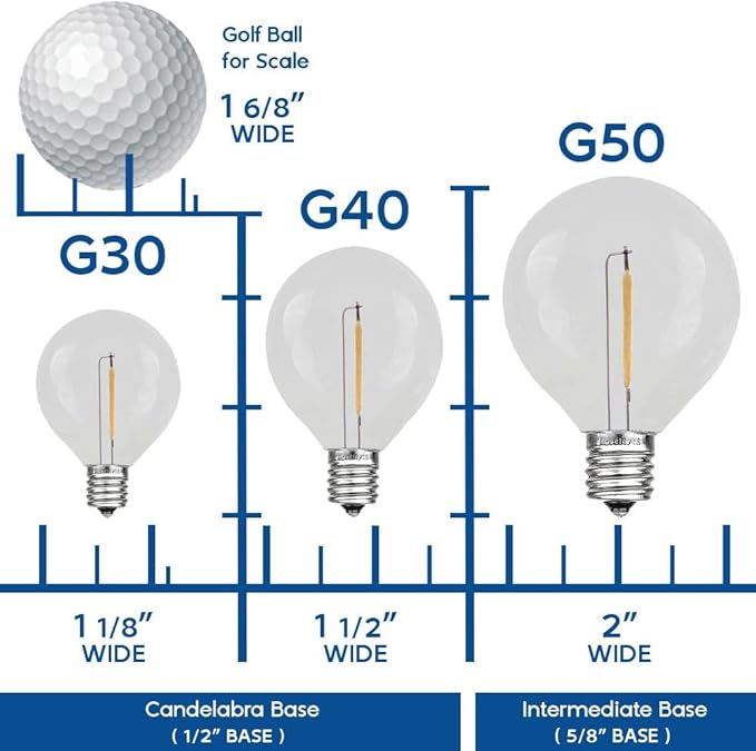 25 Foot G30 Outdoor Patio String Lights with 25 Yellow Globe Bulbs – Indoor Outdoor String Lights – Market Bistro Café Hanging String Lights – C7/E12 Base - Green Wire