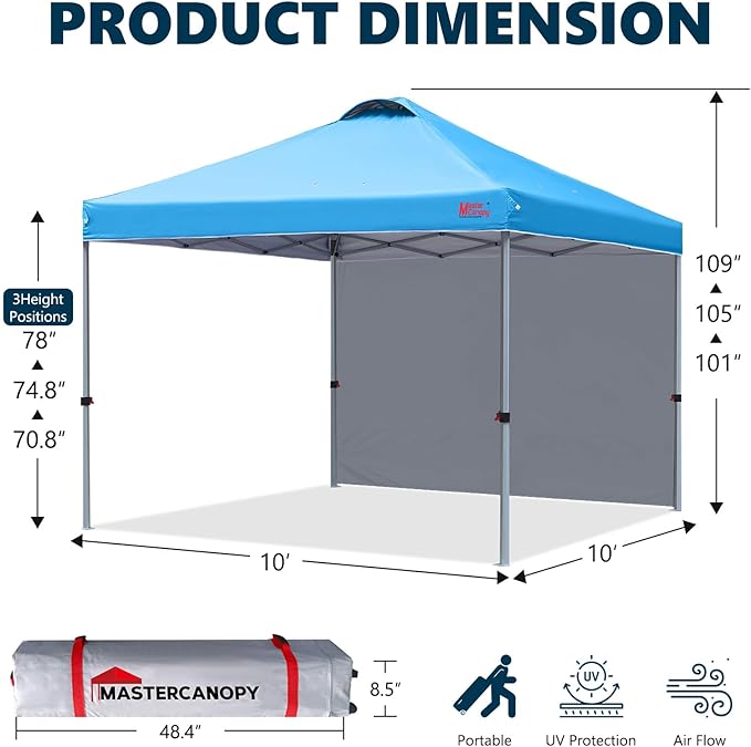 MASTERCANOPY Durable Pop-up Canopy Tent with 1 Sidewall (10'x10'Sky Blue)