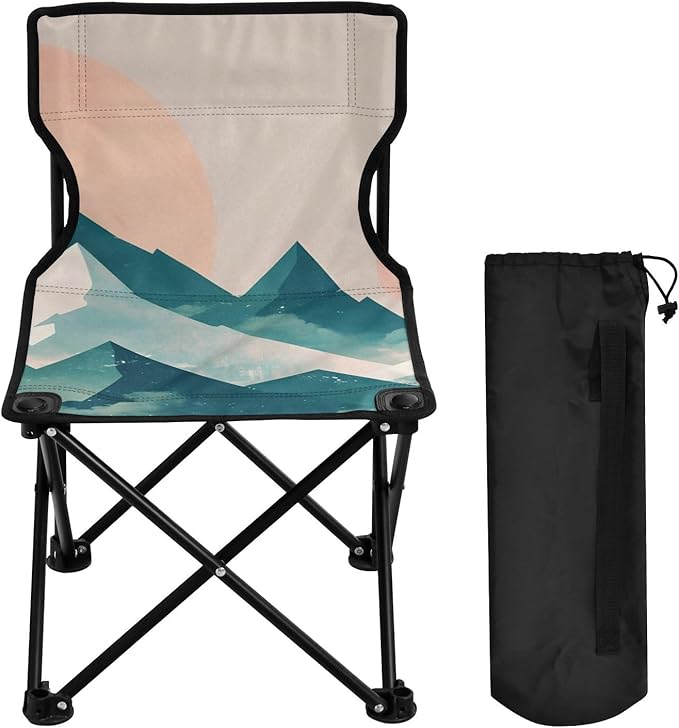 Mountains Overlap Portable Camping Chairs Folding Chair - Durable Oxford Fabric Lightweight Iron Frame Easy Fold Design - Ideal for Outdoor Activities Camping Fishing and Travel