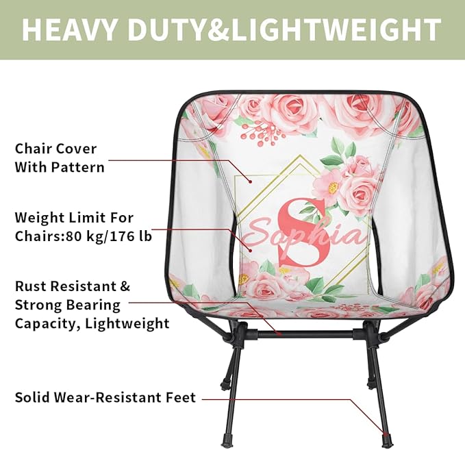 Camping Chair Personalized Backpacking Chair Lightweight Portable Folding Customized Name Chairs for Beach Sport Hiking (Pink)