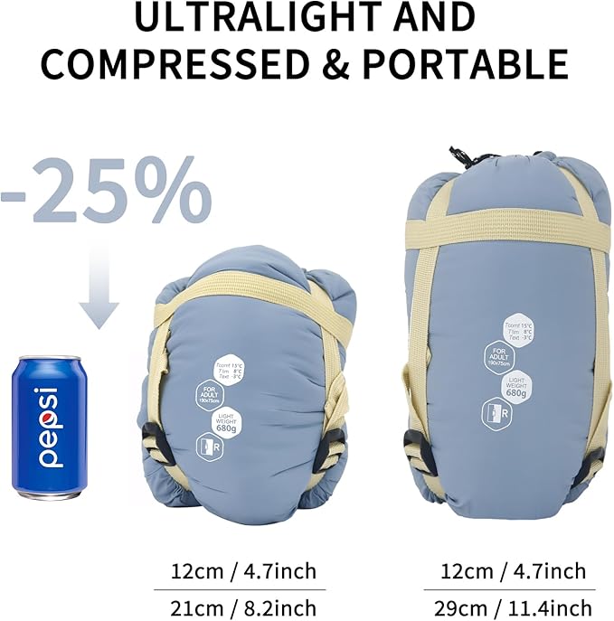 NewDoar Ultralight Backpacking Sleeping Bag - 50-70°F 1.5lbs Waterproof &amp Machine Washable 2-Way Zipper for TeensCouplesWomenMen Compact for Hiking/Camping (M/L Sizes)