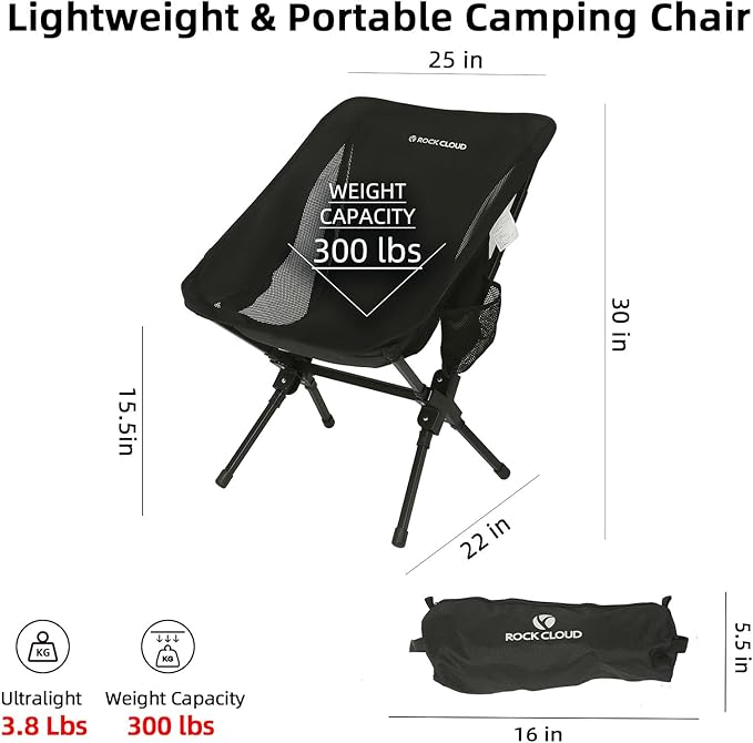 ROCK CLOUD Portable Camping Chair Ultralight Folding Camp Chairs Outdoor for Camp Hiking Backpacking Lawn Beach Sports