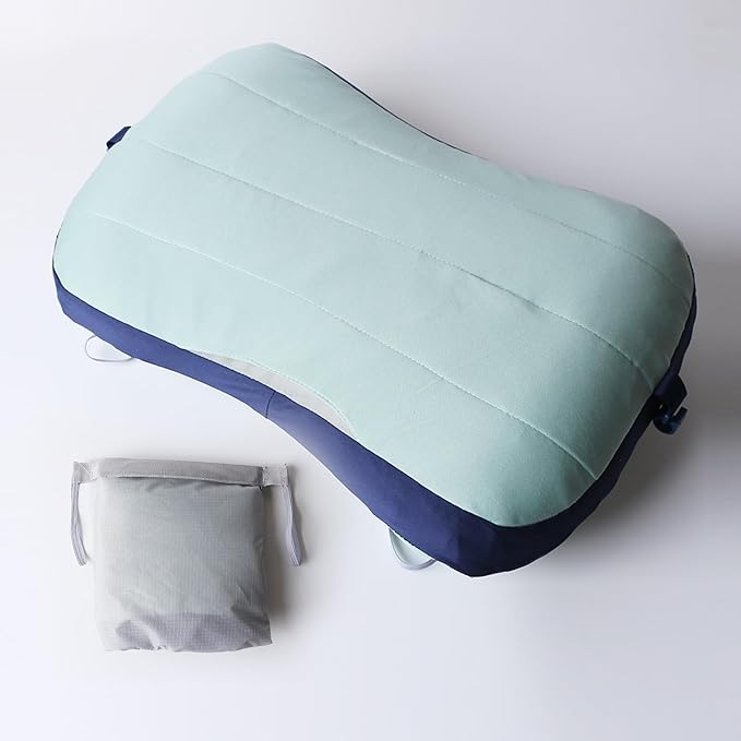 Inflatable Travel Pillow Portable Air Pillow Beach Camping Pool Pillow - Fast Inflation/Deflation Compact Neck Support (Aqua Green)