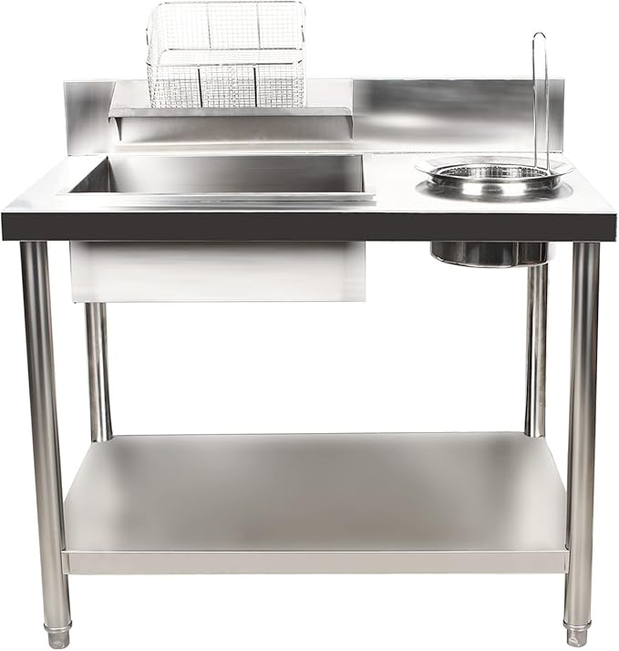 Breading Table Fried Chicken Preparation Commercial Stainless Steel Fried Food Prep Breading Station Breading Work Table w/Basket Undershelf for Restaurant Kitchen Fried Chicken Burger Shop