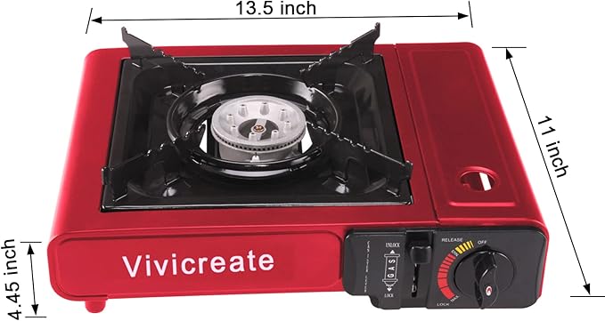 Vivicreate 8500 BTU Portable Butane Gas Stove for Camping Cooking Outdoor Lightweight Portable Stove Burner with Auto Ignition Estufa de Gas Portátil para Camping al Aire Libre(Red)