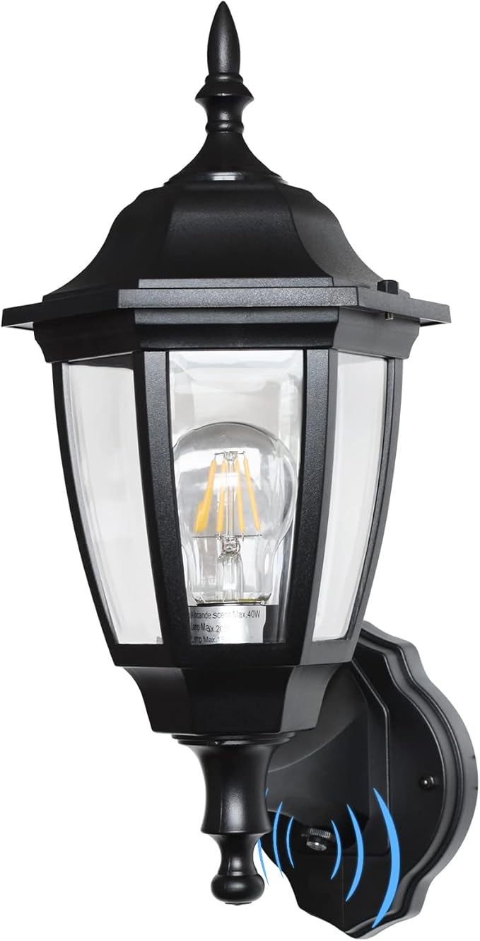 FUDESY Outdoor Wall Light Dusk to Dawn Porch Sensor Light Black Plastic Anti-Corrosion with LED Edison Filament Bulb Exterior Mount Lantern for House Garage (1-Pack) FDS2542PS-B