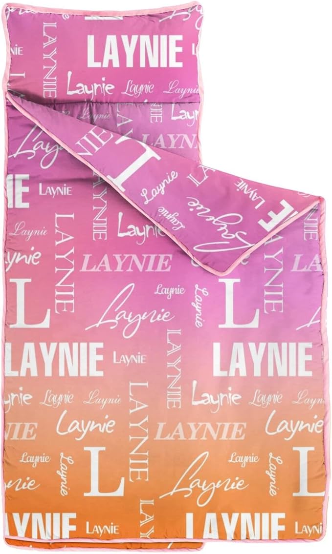 Personalized Name Toddler Nap Mat for Daycare Preschool Kindergarten Customized Kids Sleeping Bag with Pillow and Blanket for Girls Boys Custom Name Monogrammed Nap Mats for Toddlers