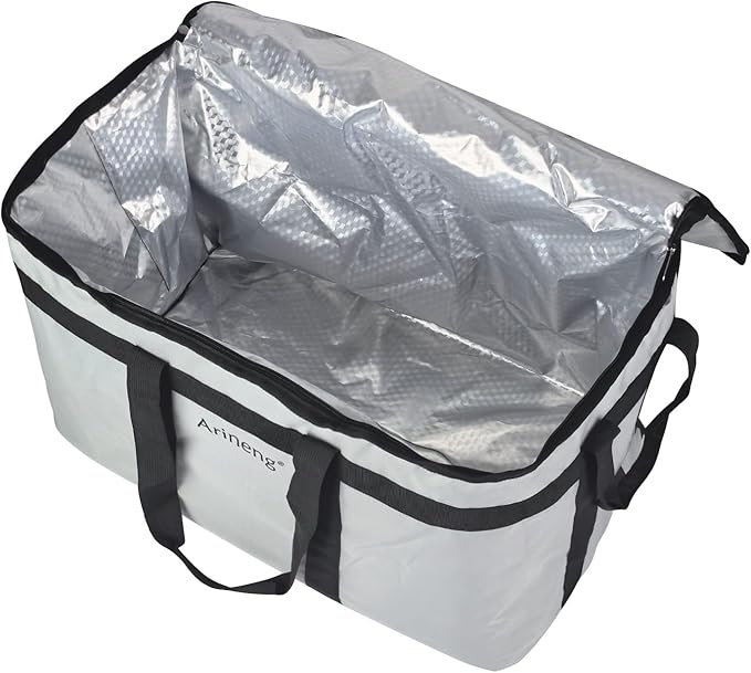 Food Delivery Insulated Bag Insulated Cold Meal Bag Built-in Base Plate For Hot and Cold Food Takeout Commercial Catering Transportation - 23 * 14 * 15 inches (NO Partitioned Grey)