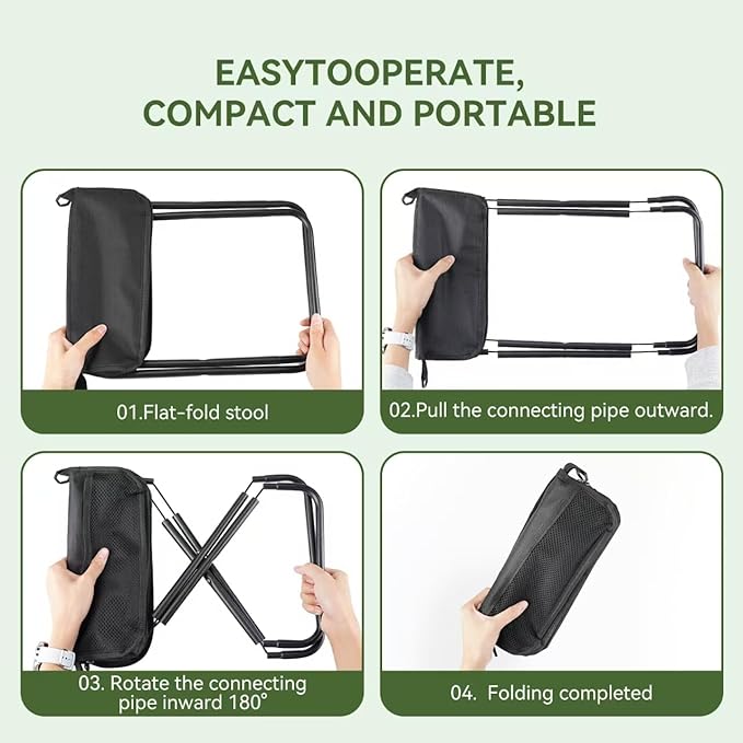 Extra Large Foldable Backpack Stoolpockets and side pockets Compact adult-sized portable stool ideal for camping hiking outdoor activities and events Maximum weight capacity 300 lbs (Black)