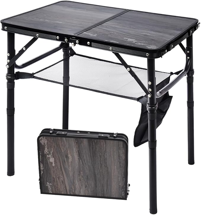 Small Folding Camping Table 2ft Portable Picnic Table Aluminum 24 x 16 3 Adjustable Heights Portable Lightweight Table Dining for RV Picnic Beach (Black Lava)