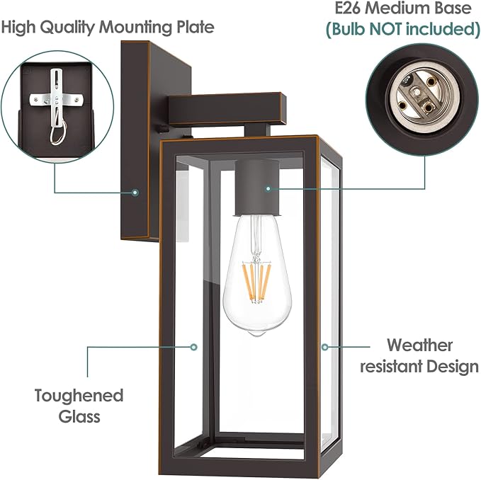 MAXvolador Outdoor Wall Lantern Exterior Waterproof Wall Sconce Light Fixture Oil Rubbed Bronze Anti-Rust Mount Light Glass E26 Porch Patio Lighting
