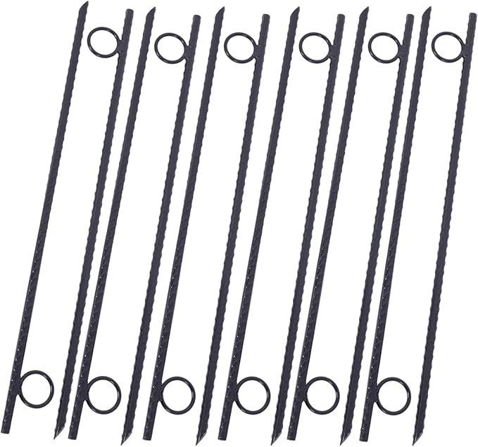 12 Pcs Heavy Duty Steel Rebar Ground Stakes 3/8 x 18 - Tent Canopy Stakes with Angled Ends &amp 1 Loops for Campsites Outdoor Use