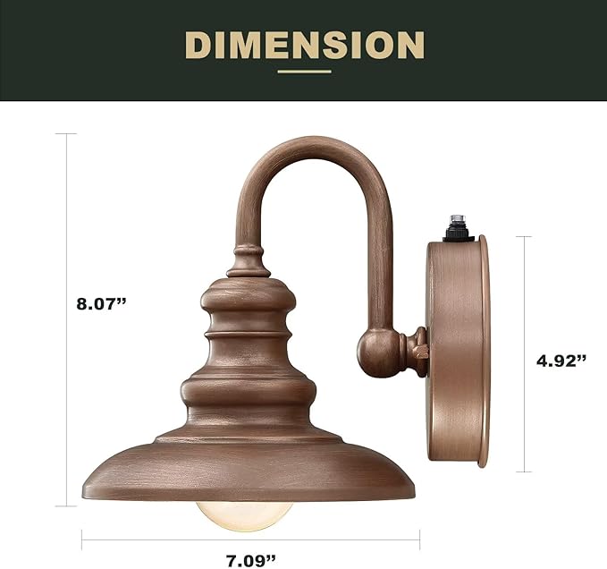 LONEDRUID Dusk to Dawn Sensor Outdoor Gooseneck Barn Light Fixtures Rustic Exterior Wall Sconce Lighting Waterproof Outside Porch Lantern Farmhouse Wall Mount Lamp for House Garage Patio