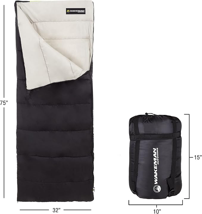 Outdoor Sleeping Bag - 2-Season Otter Tail Sleeping Bag with Carrying Bag - for Camping Sleepovers and Festivals by Wakeman (Neon Green)