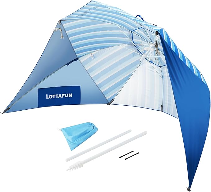 Beach Shelter Umbrella Premiere UPF 50+ Umbrella Shelter for Sun and Rain Protection for Adult (10-FootBlue Stripe)