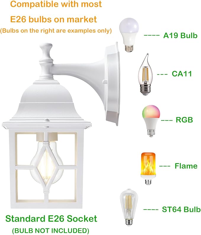 LIT-PaTH Outdoor Wall Lantern White Large Exterior Wall Light Fixture E26 Base Anti-Rust Aluminum Porch Lighting for Outside Patio Garage 1 Pack