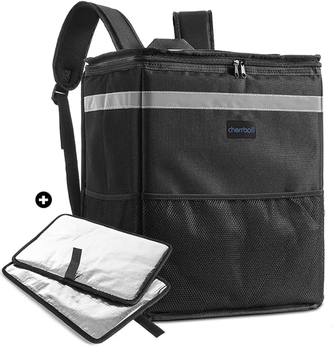 cherrboll L Insulated Pizza Delivery Backpack Thermal Food Delivery Bag with 2 Dividers Reusable Cooler Backpack for Bicycle Transport