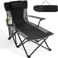 Suteck Camping Chair with Foot Rest Lightweight Foldable Beach Chairs Adjustable 90°- 140°Reclining Lounge Chair Heavy Duty Outdoor Chairs for Outside with Detachable Pillow &amp Carry Bag Black