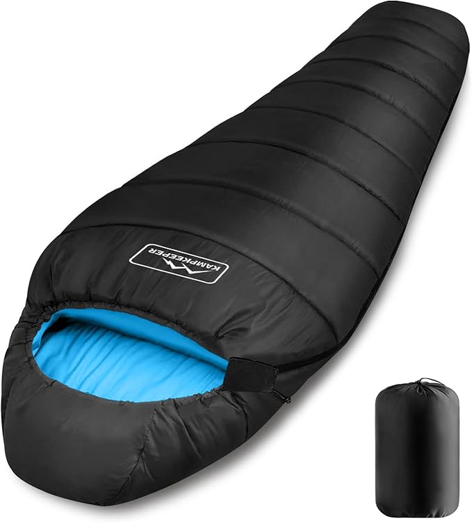 KAMPKEEPER Mummy Sleeping Bag Cold Weather Camping Sleeping Bag 32℉ 3-4 Seasons Adults Sleeping Bag Non-Snag Zipper with Adjustable Hood for Backpacking Hiking