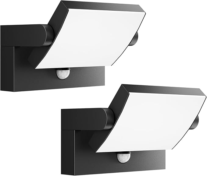 2 Pack 40W Motion Sensor Outdoor Wall Lights 3000K Black LED Light Fixture IP65 Waterproof Exterior Porch Light 360 ° Adjustable Head Flood Wall Lighting for House
