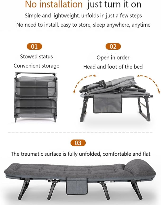 Adult Camping Bed6-Speed Adjustable Portable Sleeping Bed with Headrest Free InstallationSuitable for Outdoor Camping and Indoor Lunch Breaks (75x26in)