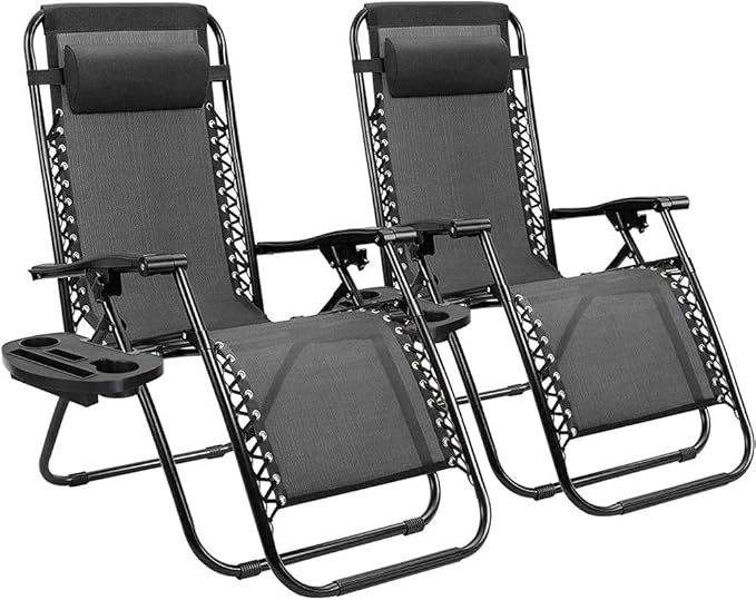 FWZJ Folding Recliners Chairs Outdoor Set of 2 Sun Lounger Zero Gravity Reclining Sun Lounger Chair Lounger ReclinerAdjustable Back Deck Chair for Patio Camping Beach-C (A)