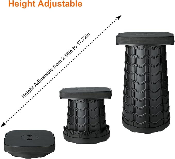 Boreeman Upgraded Collapsible Stool Square Portable Stool Lightweight Yet More Sturdy with Load Capacity 400lbs Perfect for Camping Fishing Hiking BBQ (1 2-Pack Black)