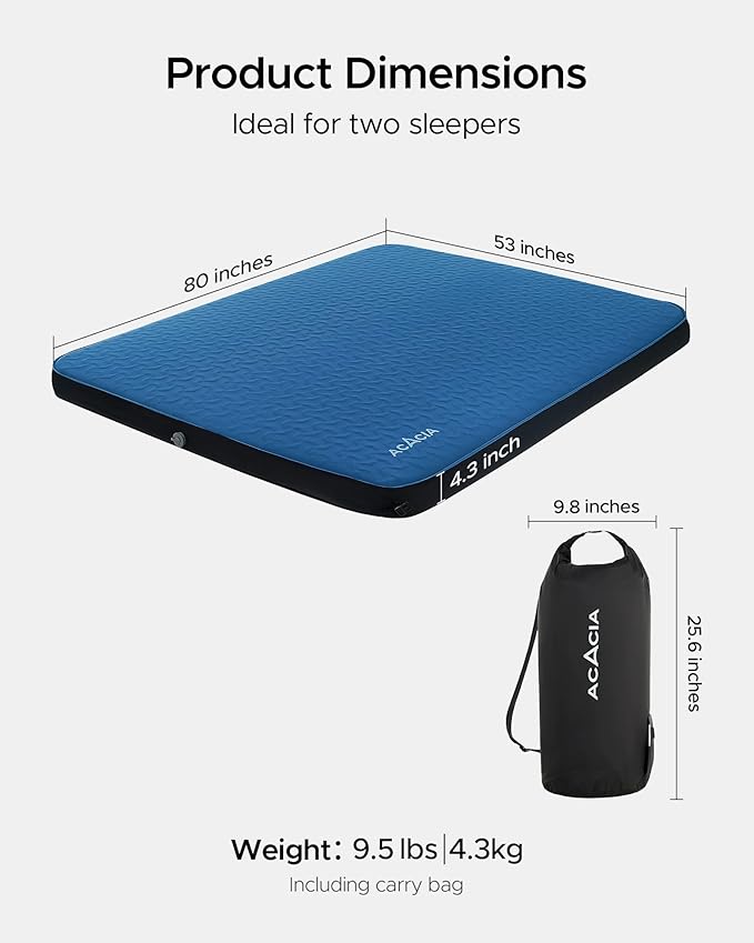 Acacia 4 Thick Self Inflating Sleeping Pad with Foam Innovative Y-Shaped Telescopic Structure Ultraportable Camping Air Mattress with Pump Sack Easy Roll Up Sleep Bed for Travel Tent Car