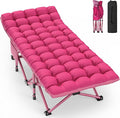 ZENPETIO Oversized XXL Folding Camping Cot Heavy Duty Sleeping Cot for Adults with Mattress and Pillow Portable Cot Bed with Carry Bag for Outdoor Camp Travel Home Guest Office Pink