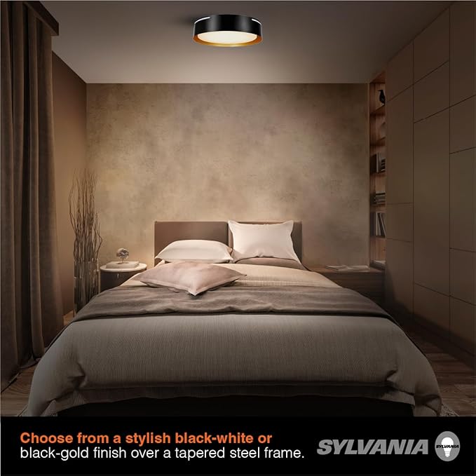 Sylvania 13 Flushmount Ceiling Light Luminaire 42.5W 5 CCT 2700/3000/3500/4000/5000K Dimmable 1400 LMS Black/White - 1 Pack (63470)