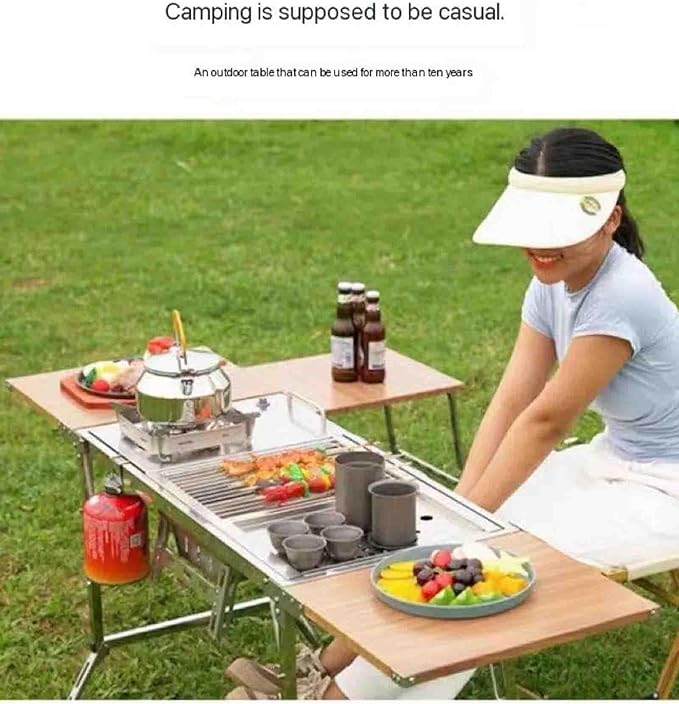 Outdoor Stainless Steel Multi-Function Table Hydraulic Folding Table Camping Tea Barbecue Dining TableCamping Mobile Kitchen Console