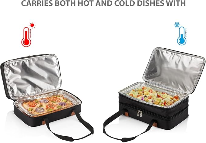 Stack Store Plus More Insulated Casserole Carrier for Hot or Cold Food Lasagna Holder for Picnic Potluck Cookout - Fits 9” x 13” and 11” x 15” Baking Dish – Expandable Double Thermal Bag in Black