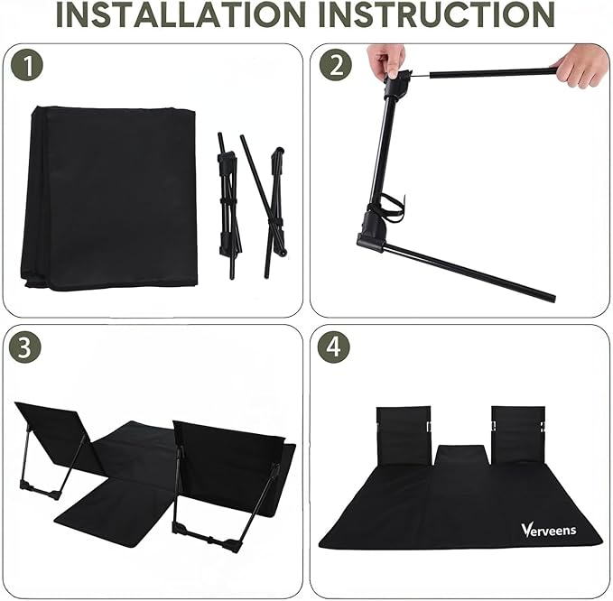 2-Person Portable Beach Lounge Chair with Carry Bag - Lightweight Outdoor Picnic Mat with Back Support for Beach Picnic Concerts Camping &amp Park (Black)