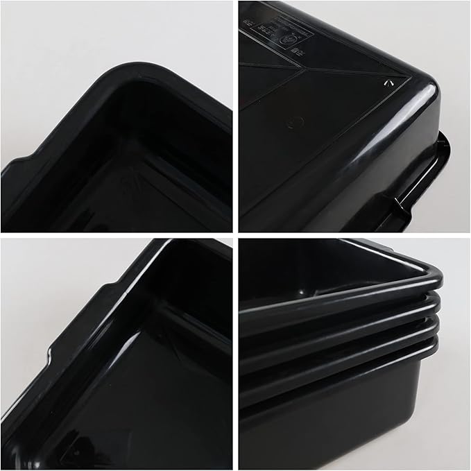 4-Pack 23 L Plastic Bus Box Black Commercial Food Grade Bus Tote Tub