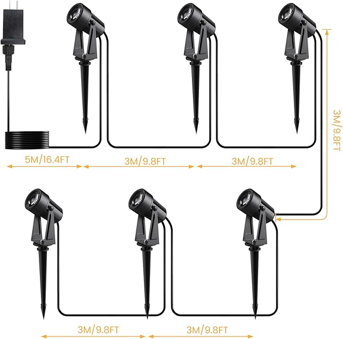 Low Voltage Landscape Lighting6 Pack Outdoor LED Landscape Spotlights with Transformer 27V Garden Lights Pathway Lights IP65 Waterproof 3000K Warm White