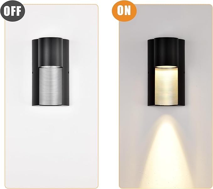COTTAGE LIFE Modern Outdoor Wall Light Fixture 12W LED Exterior Wall Sconce 1680LM 3000K Warm Light Black Aluminum Waterproof Hardwired Outdoor Wall Lights for Porch Patio Garage Front Door House