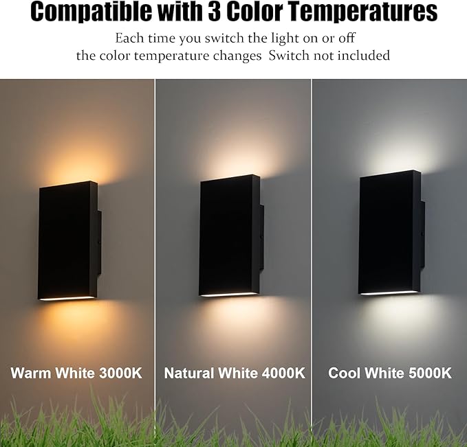 Modern Outdoor Wall Light Black Up and Down Lights Outdoor 10 LED Exterior Lighting Fixtures for House Porch Outside Lights for Entryway Front Door Patio Garage (10W 3000K/4500K/6000K)