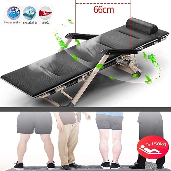 FWZJ Reclining Sun Lounger with Padded Cushion Lounge Chair Outdoor Folding Zero Gravity Recliner Portable Recliners Garden Chairs for Office Camping Patio Lawn-Black (Grey)