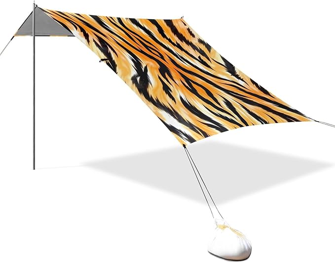 Bolaz Beach Canopy Tent Sun Shade9'×10.5' Large Family Beach Shade UPF50+- Outdoor Shade for Camping Trips FishingTiger Skin