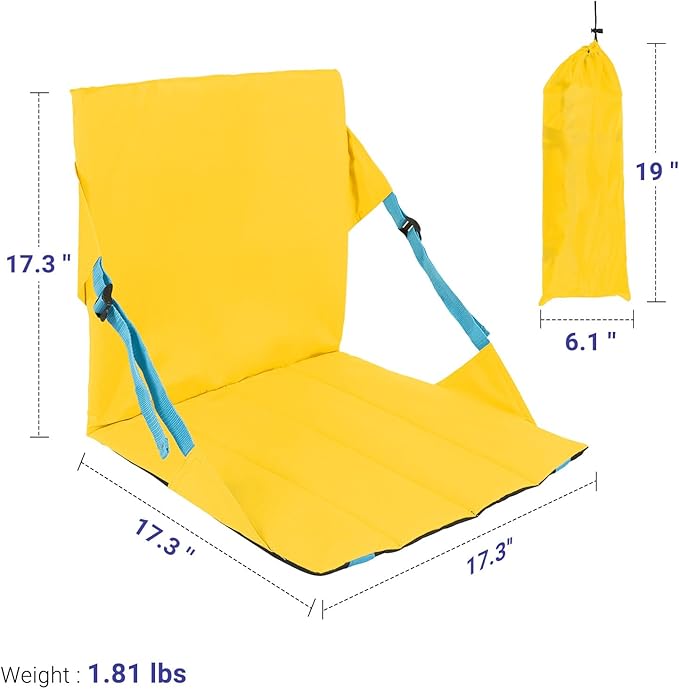 Portable Folding Stadium Seat with Adjustable Backrest 2-Person Comfort Ultralight for Bleacher Sports Outdoor Concerts Camping Picnics Beach Yellow