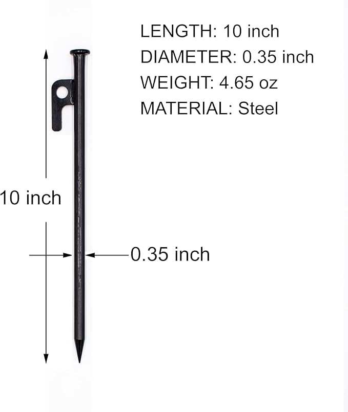 Tent Stakes Heavy Duty 12 Pack - 10inch Extra Strong Camping Stakes Metal Stakes with Hooked Head and Pointy Tip with Carrying Pouch for Hard Ground Sandy Gravel Outdoor Travelling Hiking