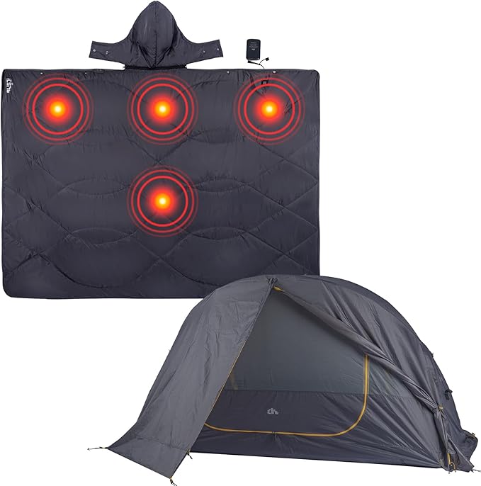 iClimb 1 Heated Camping Blanket and 1 Ultralight 4 Season Solo Tent Bundle Ultralight Compact for Adults Outdoor Camping Backpacking Hiking