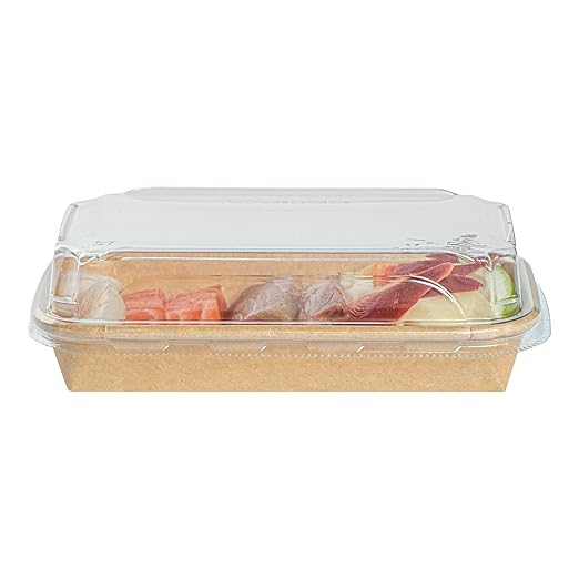 Restaurantware-LIDS ONLY: Matsuri Vision 6.4 x 3.7x 1.2 Inch Lids For Sushi Containers 100 Airtight Lids - Containers Sold Separately No-Fog Design Clear Plastic Dome Lids For Sushi Boxes