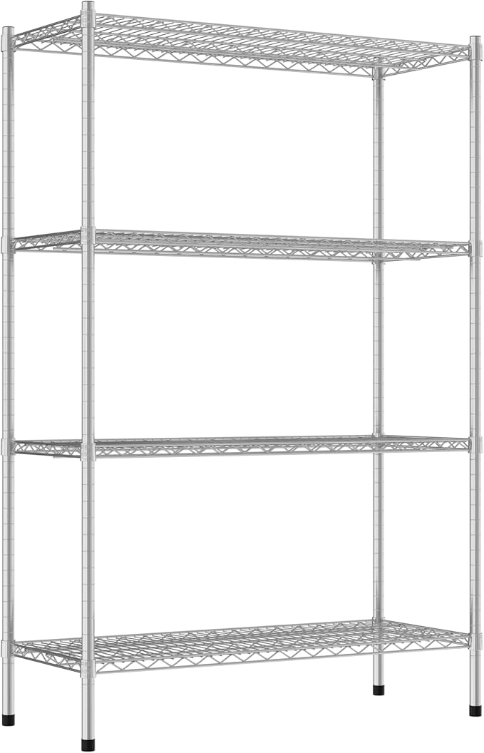 Commercial NSF Listed Chrome Stationary Wire Shelving Kit 18 x 42 x 64 with 4 Shelves Perfect for Warehouse Walk-in Refrigerator Freezer Grocery Store Restaurant Dishroom