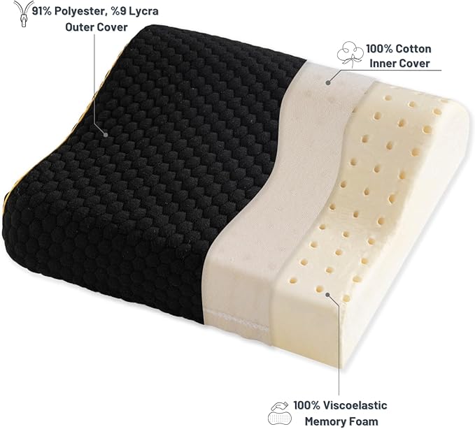 Memory Foam Travel Pillow with Washable Cover &amp Carry Bag – Compact Soft &amp Breathable Neck Pillow for Airplane Camping &amp Car (Black- Without Spare Cover 13.8x11.8x3.9/3.1 inches)