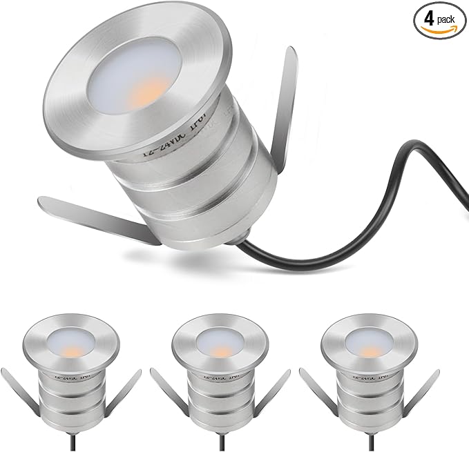 Low Voltage LED Inground Well Light 4-Packs 3W 3000K Warm White IP67 Waterproof Aluminum Buried Underground Lights for Outdoor Landscape Lighting Deck Yard Pool 12V-24V DC AC12V (4-Pack)
