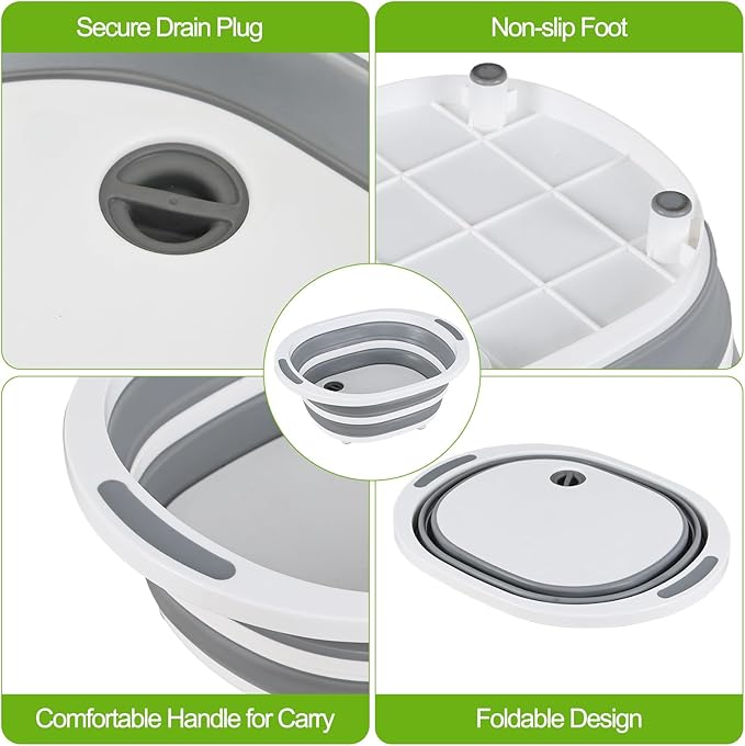 8 L Collapsible Wash Basin/Cutting Board Foldable BBQ Prep Tub Portable Sink Dish Basin with Drain